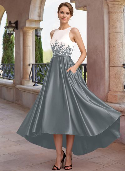 Luxury Two Tone Satin And Lace Applique Mother Of The Bride Dresses With Jacket