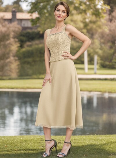 Elegant Lace Square Neckline Chiffon Mother Of The Bride Dresses With Jacket