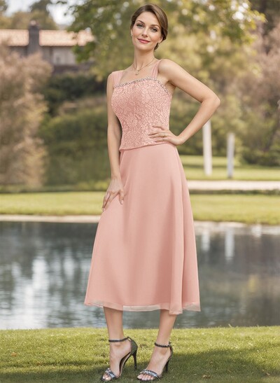 Elegant Lace Square Neckline Chiffon Mother Of The Bride Dresses With Jacket