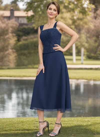 Elegant Lace Square Neckline Chiffon Mother Of The Bride Dresses With Jacket