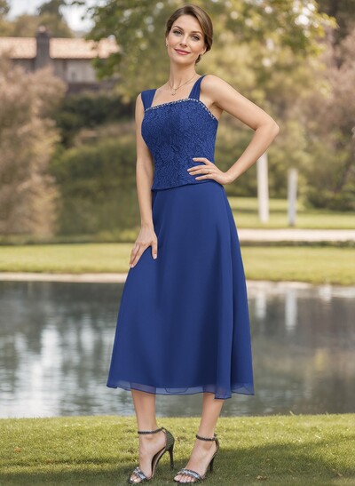 Elegant Lace Square Neckline Chiffon Mother Of The Bride Dresses With Jacket