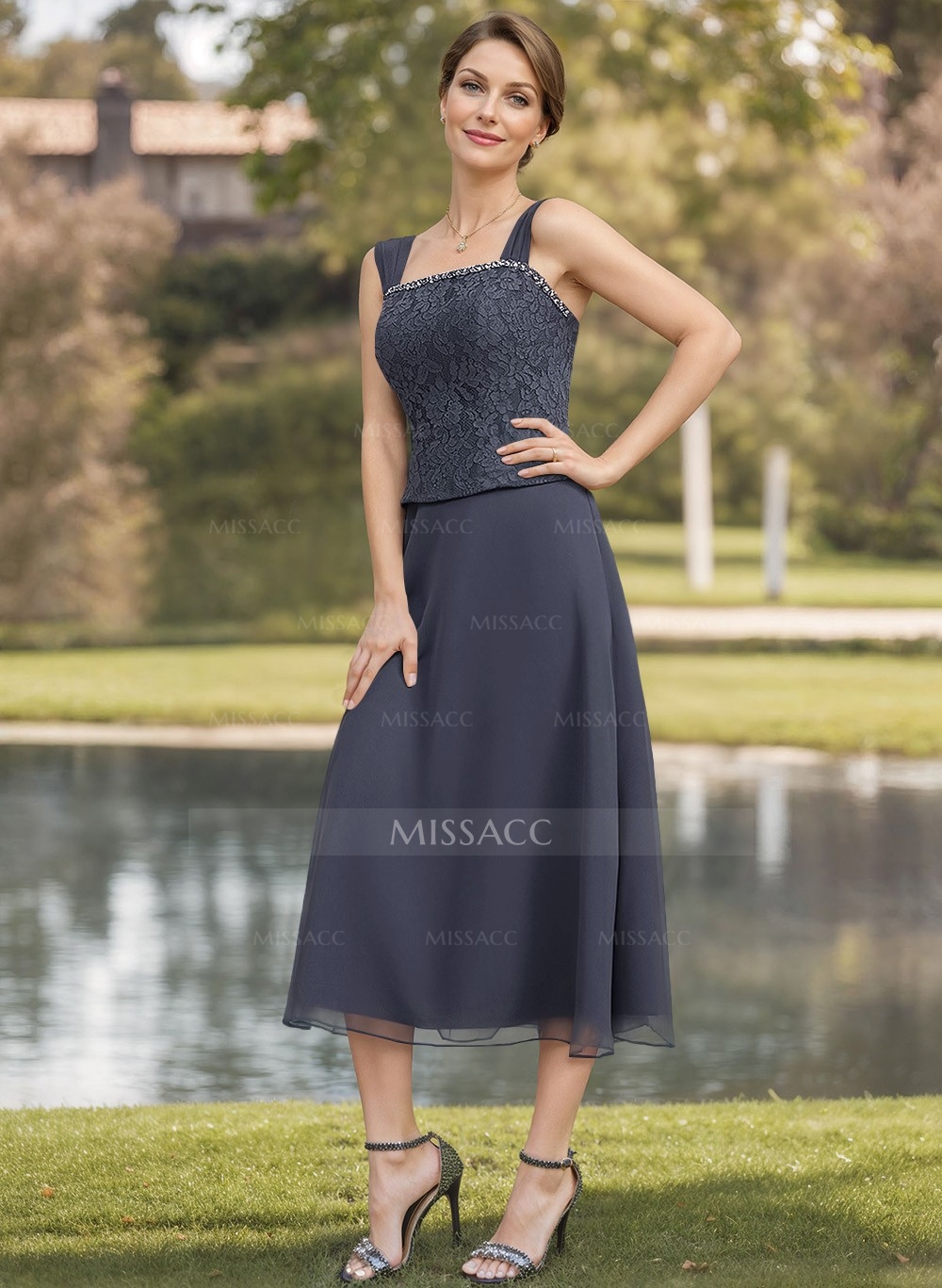 Elegant Lace Square Neckline Chiffon Mother Of The Bride Dresses With Jacket