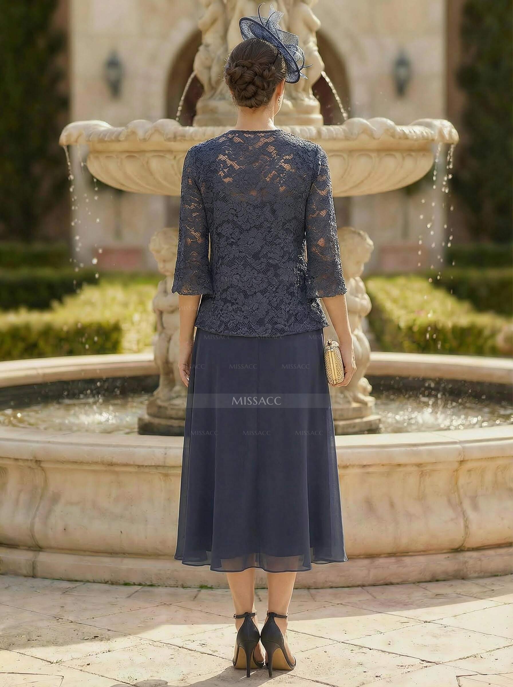 Elegant Lace Square Neckline Chiffon Mother Of The Bride Dresses With Jacket