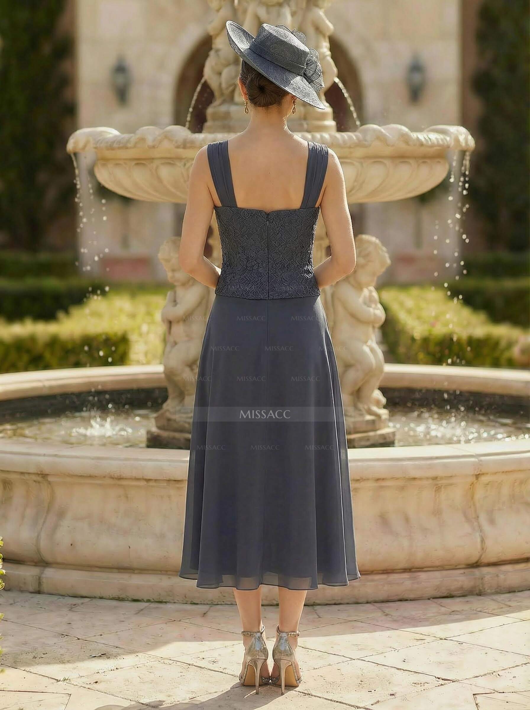 Elegant Lace Square Neckline Chiffon Mother Of The Bride Dresses With Jacket