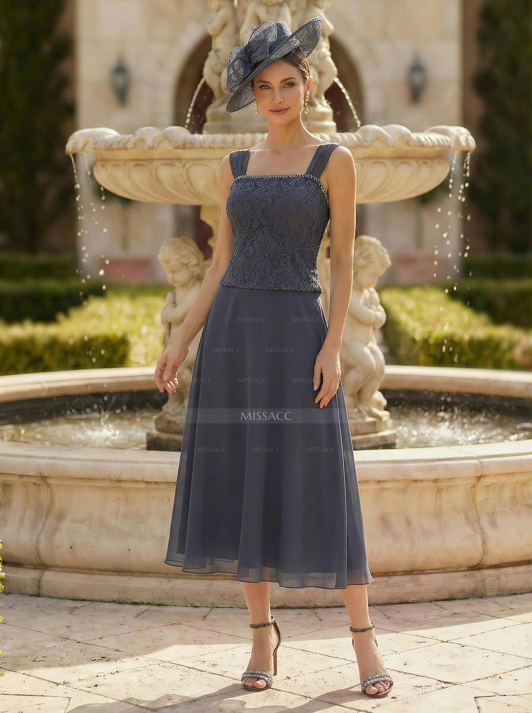 Elegant Lace Square Neckline Chiffon Mother Of The Bride Dresses With Jacket