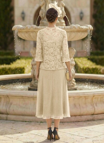 Elegant Lace Square Neckline Chiffon Mother Of The Bride Dresses With Jacket