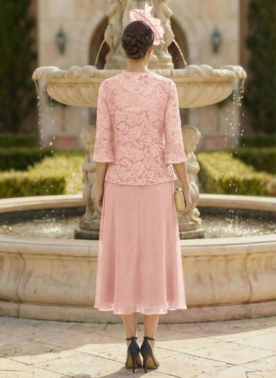 Elegant Lace Square Neckline Chiffon Mother Of The Bride Dresses With Jacket