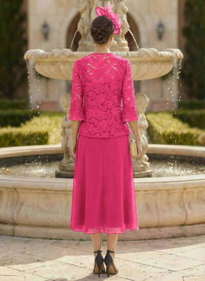 Elegant Lace Square Neckline Chiffon Mother Of The Bride Dresses With Jacket
