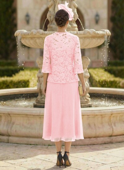 Elegant Lace Square Neckline Chiffon Mother Of The Bride Dresses With Jacket