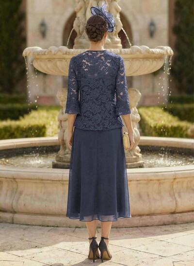 Elegant Lace Square Neckline Chiffon Mother Of The Bride Dresses With Jacket