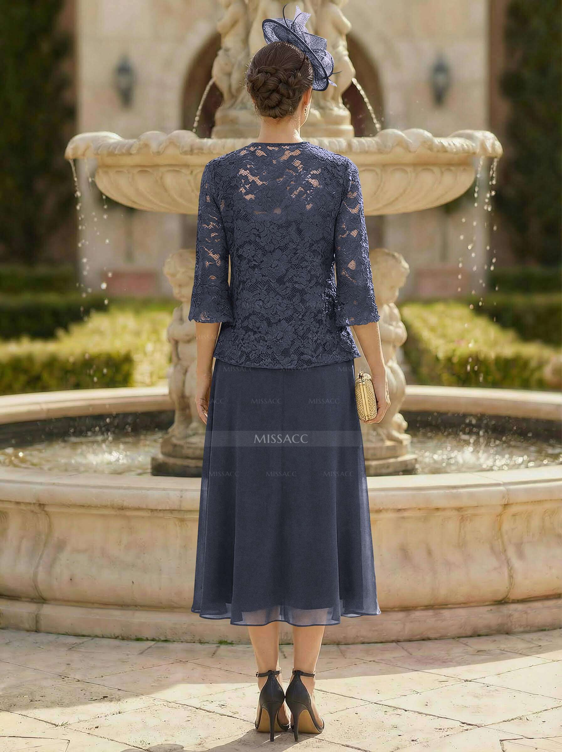 Elegant Lace Square Neckline Chiffon Mother Of The Bride Dresses With Jacket
