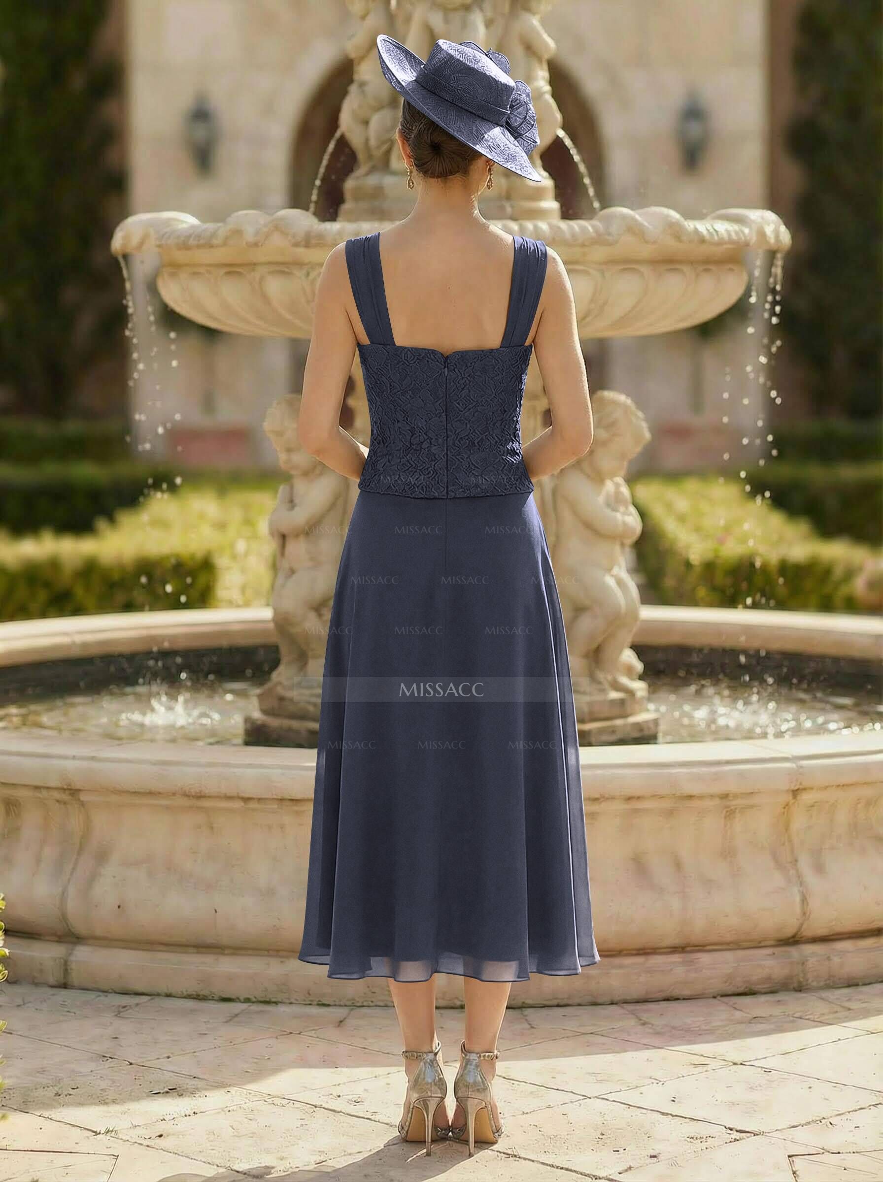 Elegant Lace Square Neckline Chiffon Mother Of The Bride Dresses With Jacket