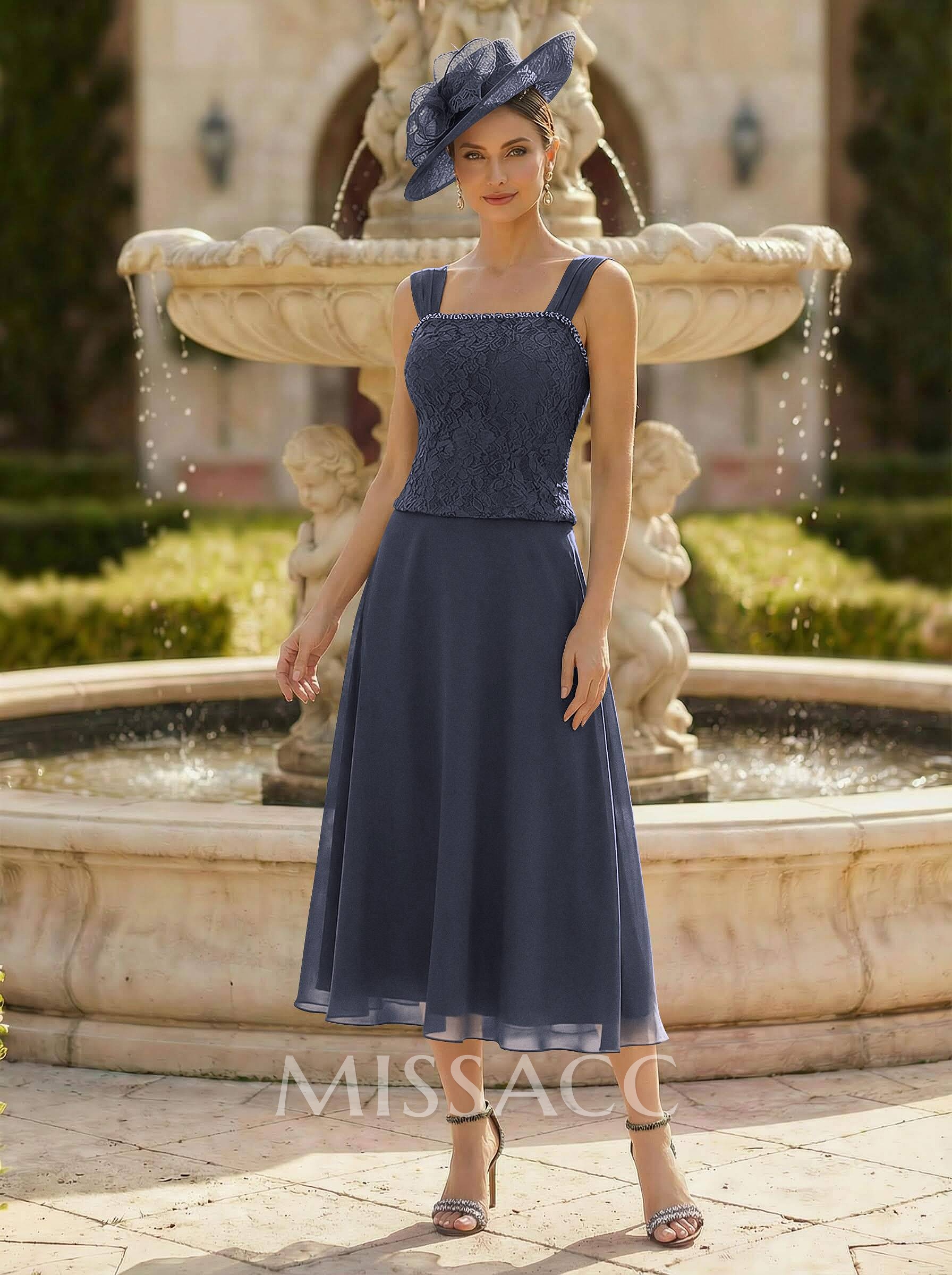 Elegant Lace Square Neckline Chiffon Mother Of The Bride Dresses With Jacket