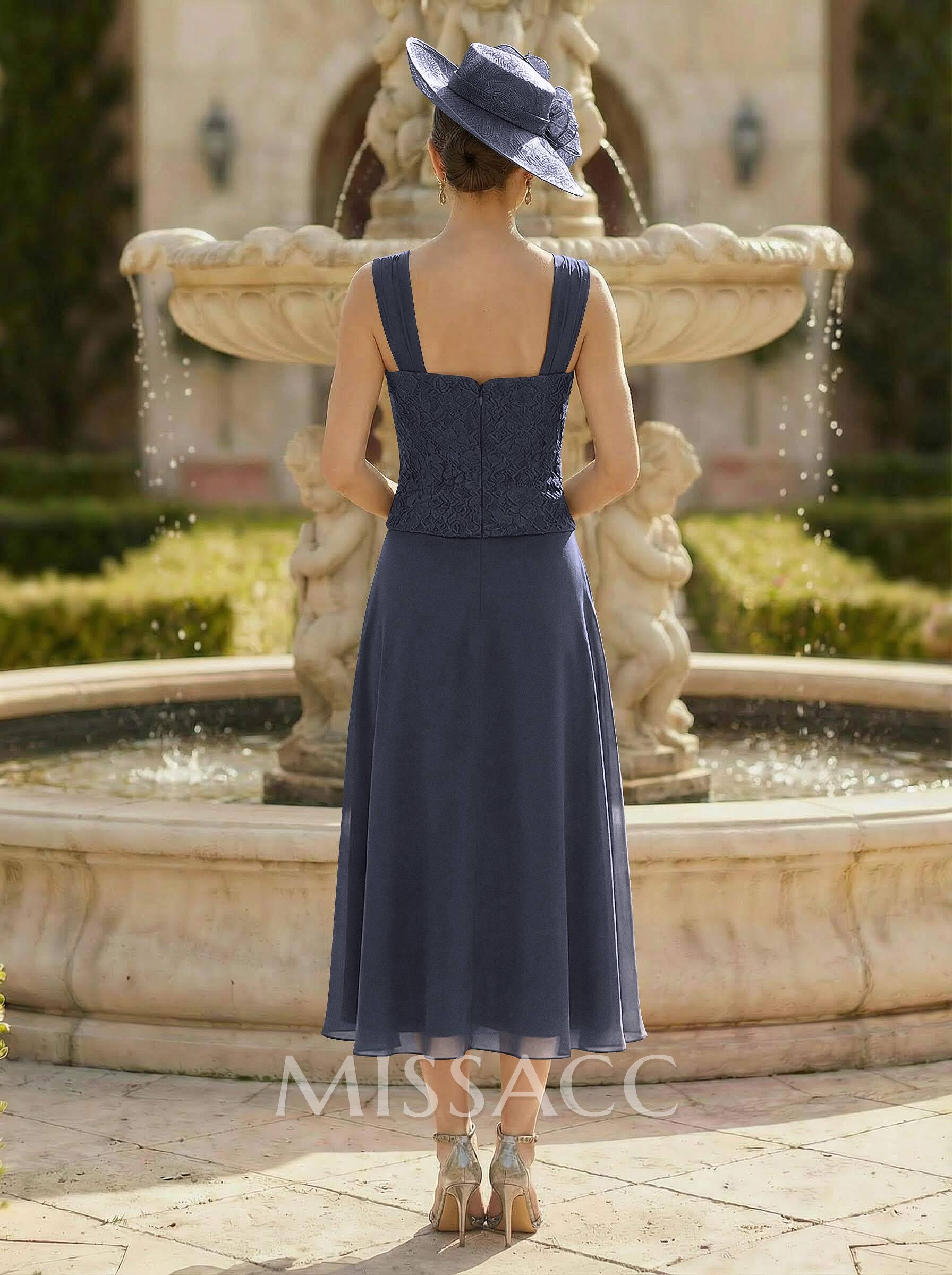 Elegant Lace Square Neckline Chiffon Mother Of The Bride Dresses With Jacket