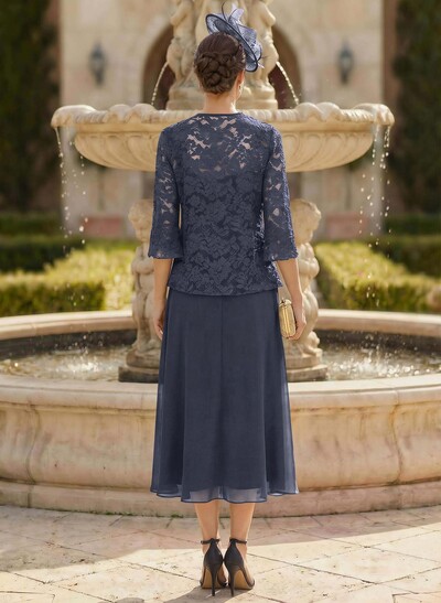 Elegant Lace Square Neckline Chiffon Mother Of The Bride Dresses With Jacket