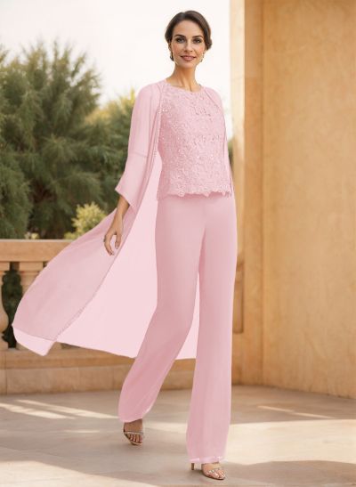 Classic Lace Pantsuit Floor-Length Chiffon Mother Of The Bride Dresses With Jacket