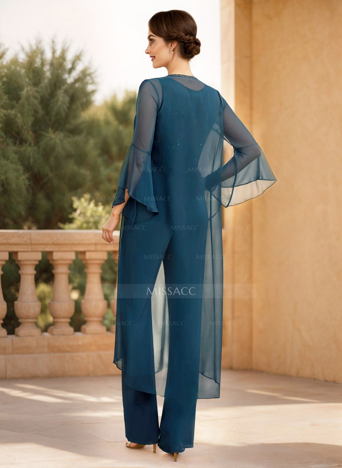 Jumpsuit/Pantsuit Scoop Neck Sleeveless Floor-Length Chiffon Mother Of The Bride Dresses With Lace