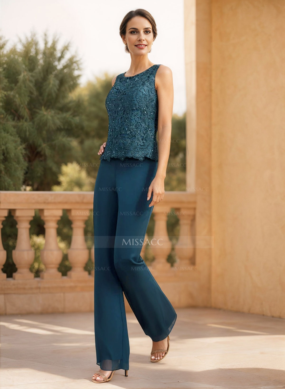 Classic Lace Pantsuit Floor-Length Chiffon Mother Of The Bride Dresses With Jacket