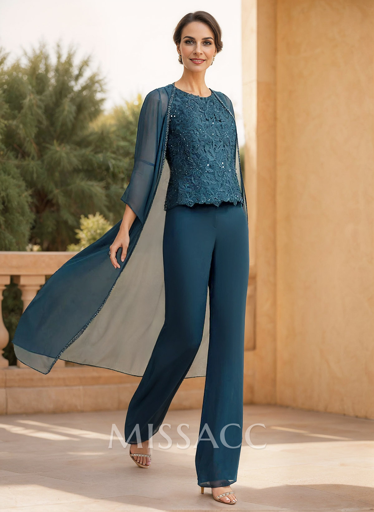 Classic Lace Pantsuit Floor-Length Chiffon Mother Of The Bride Dresses With Jacket