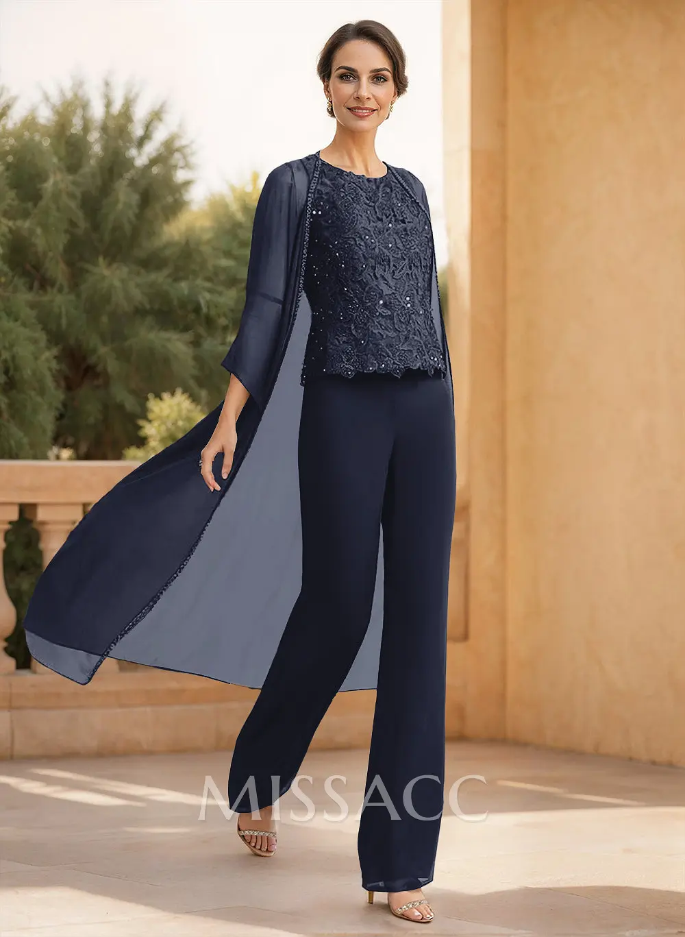 Classic Lace Pantsuit Floor-Length Chiffon Mother Of The Bride