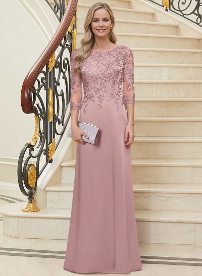 Scoop Neck Long Sleeves Floor-Length Mother Of The Bride Dresses With Lace