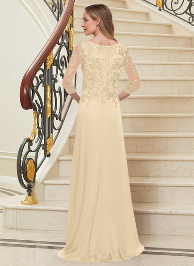 Scoop Neck Long Sleeves Floor-Length Mother Of The Bride Dresses With Lace