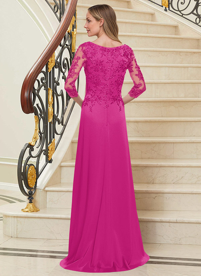 Scoop Neck Long Sleeves Floor-Length Mother Of The Bride Dresses With Lace