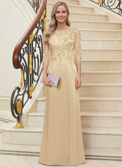 Scoop Neck Long Sleeves Floor-Length Mother Of The Bride Dresses With Lace