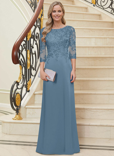 Scoop Neck Long Sleeves Floor-Length Mother Of The Bride Dresses With Lace
