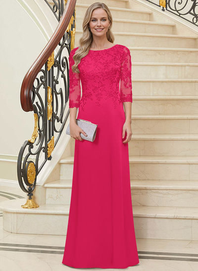 Scoop Neck Long Sleeves Floor-Length Mother Of The Bride Dresses With Lace