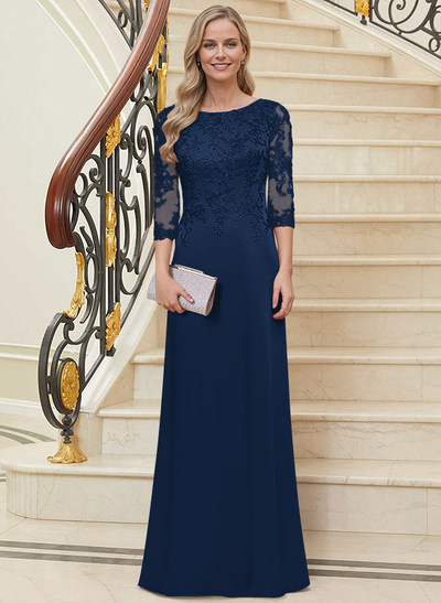 Scoop Neck Long Sleeves Floor-Length Mother Of The Bride Dresses With Lace