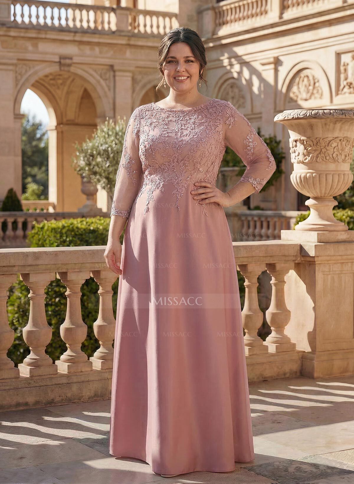 Scoop Neck Long Sleeves Floor-Length Mother Of The Bride Dresses With Lace