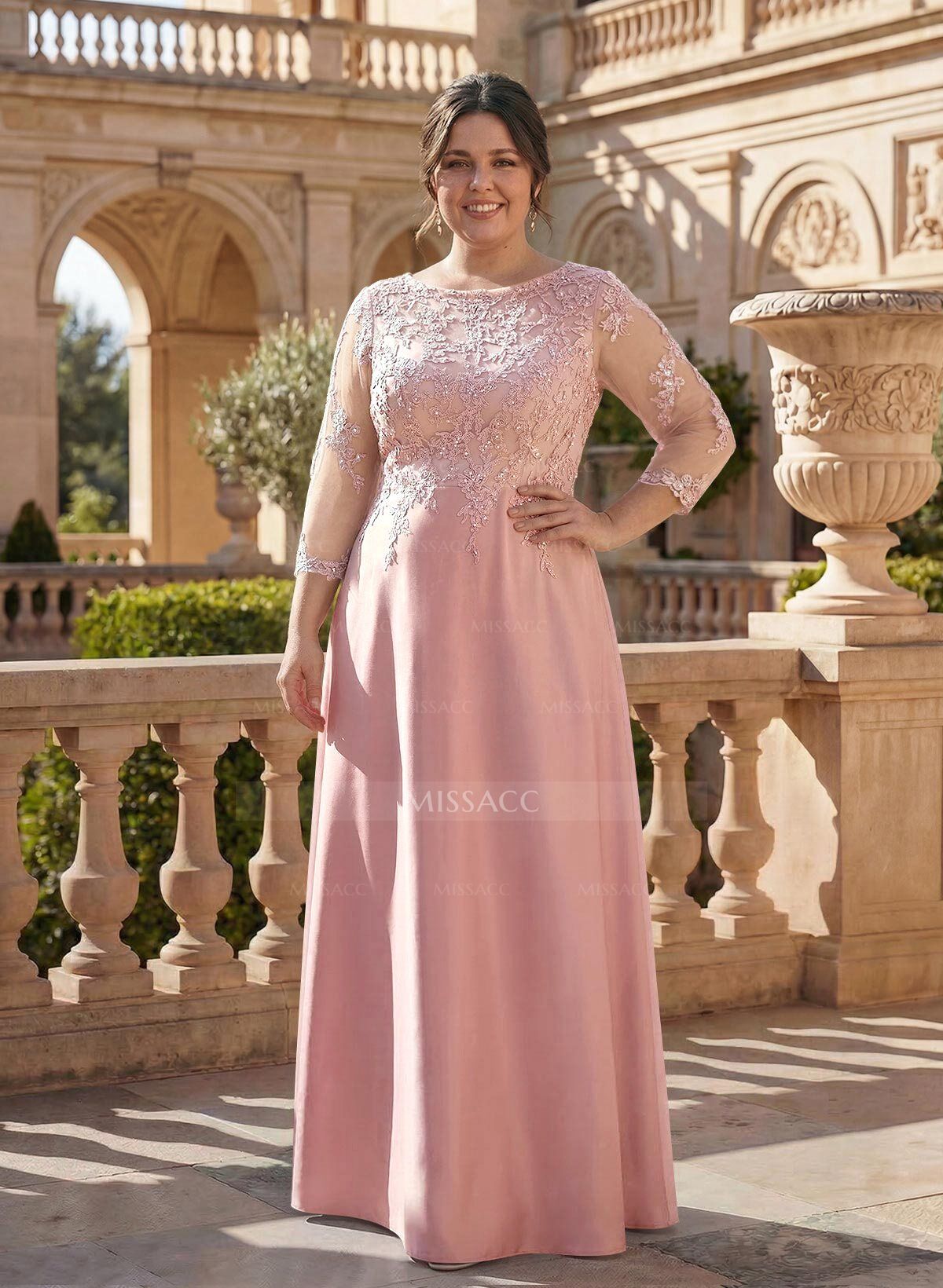 Scoop Neck Long Sleeves Floor-Length Mother Of The Bride Dresses With Lace