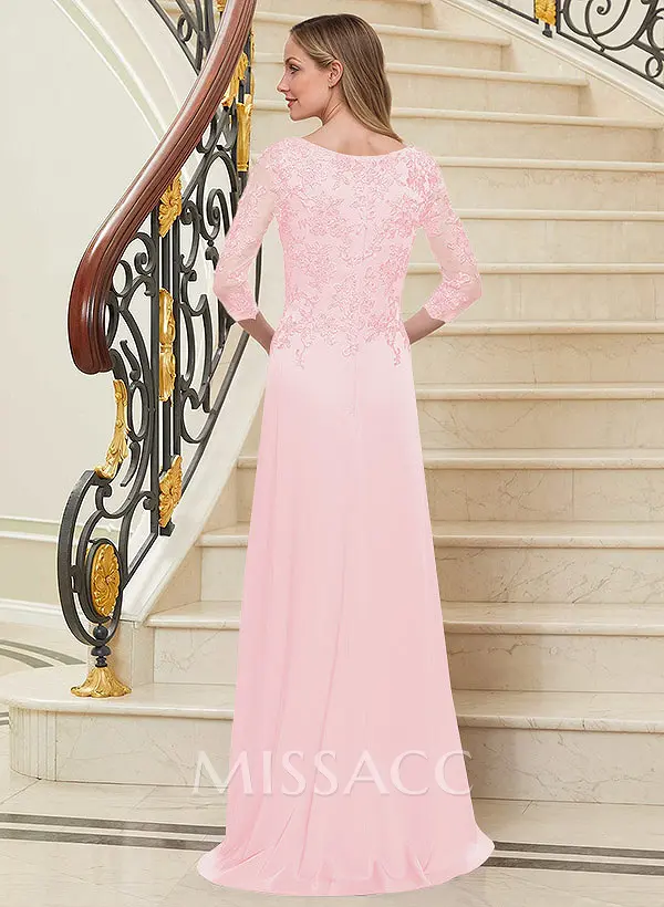 Missacc Rose Gold Mother Of The Bride Dresses Scoop Neck Long Sleeves Floor-Length Mother Of The Bride Dresses With Lace