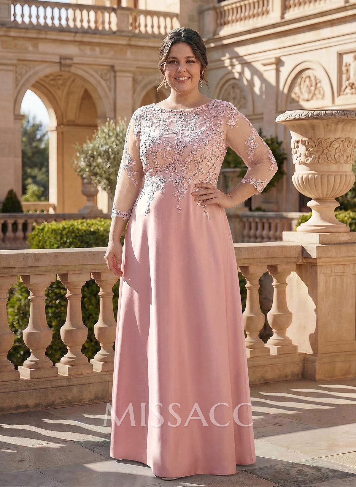 Scoop Neck Long Sleeves Floor-Length Mother Of The Bride Dresses With Lace
