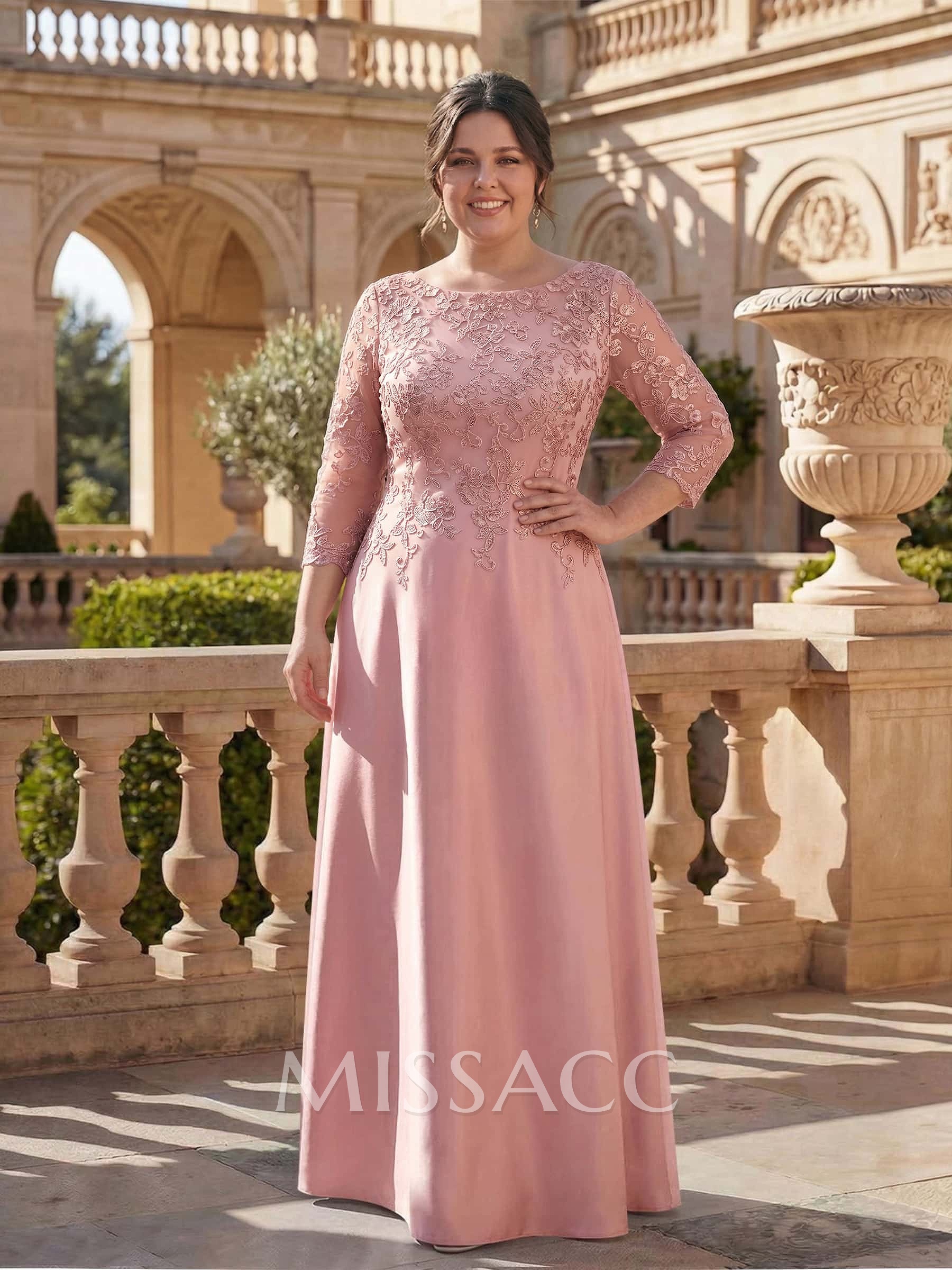 Scoop Neck Long Sleeves Floor-Length Mother Of The Bride Dresses With Lace