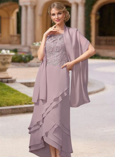 Sheath/Column Ankle-Length Chiffon Mother Of The Bride Dresses With Appliques Lace