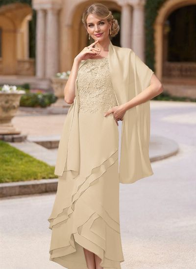 Sheath/Column Ankle-Length Chiffon Mother Of The Bride Dresses With Appliques Lace