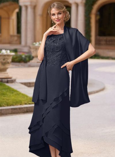 Sheath/Column Ankle-Length Chiffon Mother Of The Bride Dresses With Appliques Lace