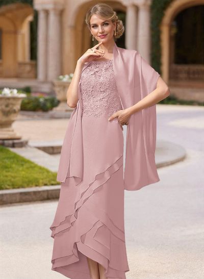 Sheath/Column Ankle-Length Chiffon Mother Of The Bride Dresses With Appliques Lace