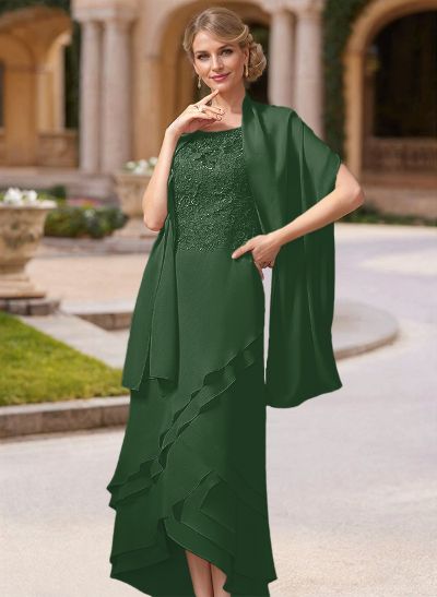 Vintage Inspired Scoop Neck Tiered Skirt Mother Of The Bride Dresses With Convertible Shawl