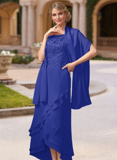 Sheath/Column Ankle-Length Chiffon Mother Of The Bride Dresses With Appliques Lace