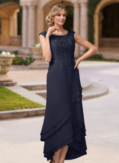 Sheath/Column Ankle-Length Chiffon Mother Of The Bride Dresses With Appliques Lace