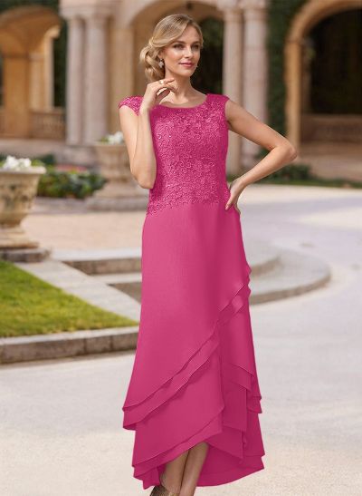 Sheath/Column Ankle-Length Chiffon Mother Of The Bride Dresses With Appliques Lace