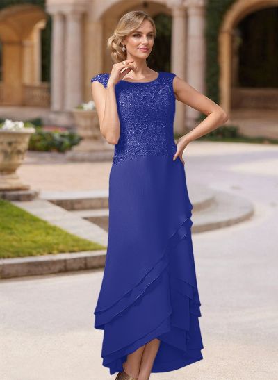 Sheath/Column Ankle-Length Chiffon Mother Of The Bride Dresses With Appliques Lace