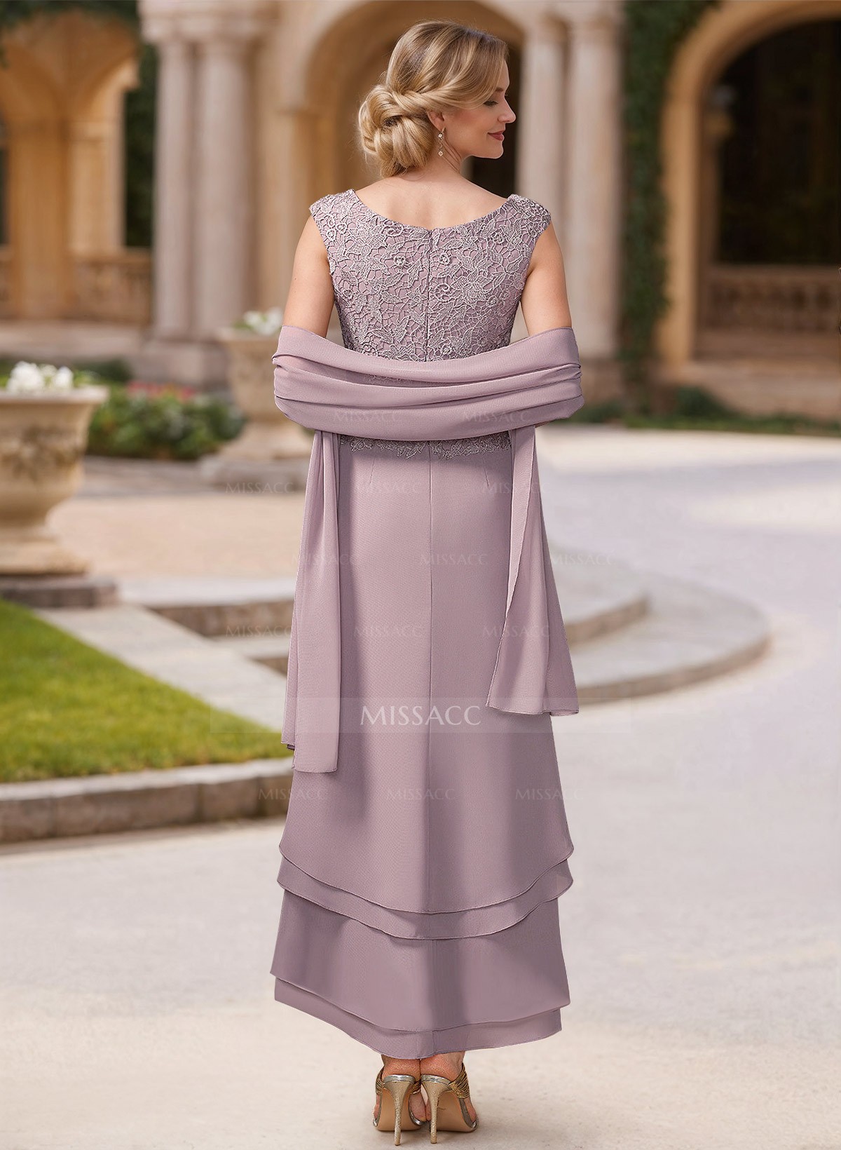 Sheath/Column Ankle-Length Chiffon Mother Of The Bride Dresses With Appliques Lace