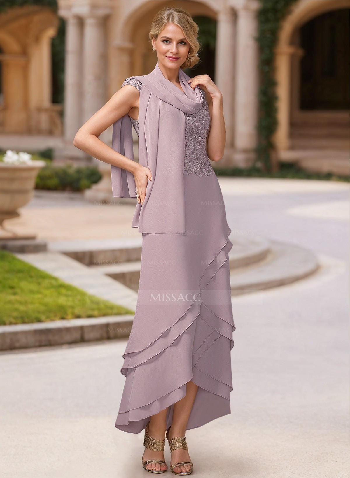 Sheath/Column Ankle-Length Chiffon Mother Of The Bride Dresses With Appliques Lace