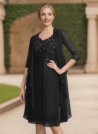 Sheath/Column Chiffon Mother Of The Bride Dresses With Appliques Lace