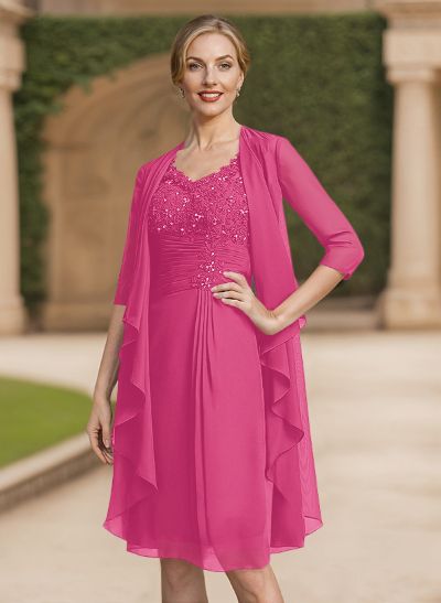 Sheath/Column Chiffon Mother Of The Bride Dresses With Appliques Lace