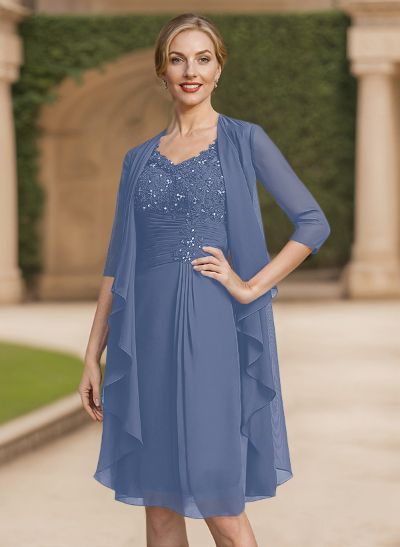 Sheath/Column Chiffon Mother Of The Bride Dresses With Appliques Lace